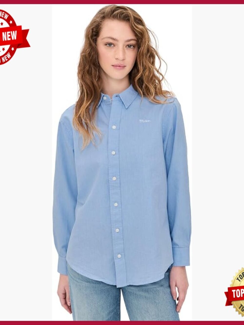 Long Sleeve Button Down Shirt Collared Poplin Cotton Blouse - Picture 1 of 6